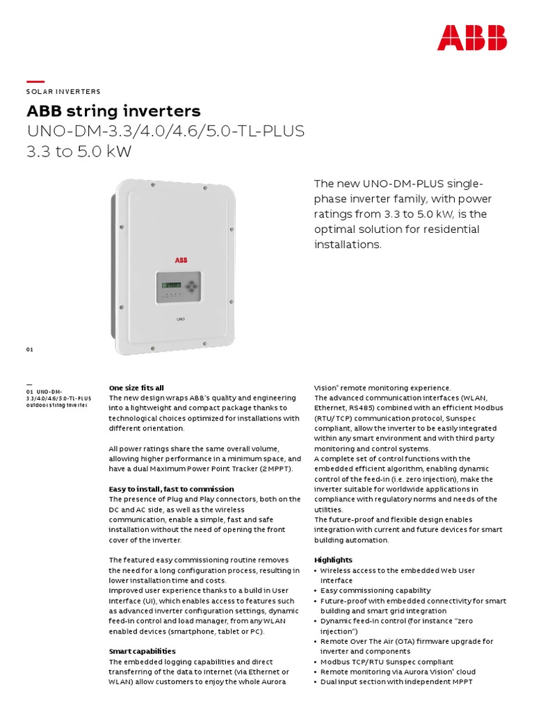 ABB String Inverters: UNO-DM-3.3/4.0/4.6/5.0-TL-PLUS 3.3 To 5.0 KW ...