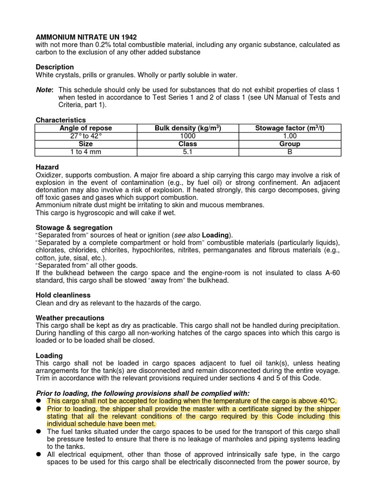 Ammonium Nitrate UN 1942 Guidelines | PDF | Combustion | Fires