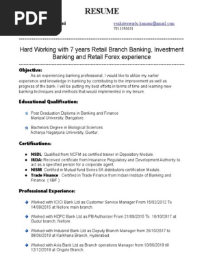 Resume: Hard Working With 7 Years Retail Branch Banking 