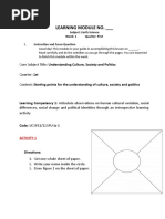 Learning Module No. - : Subject: Earth Science Week: 1 Quarter: First I. Instruction and Focus Question