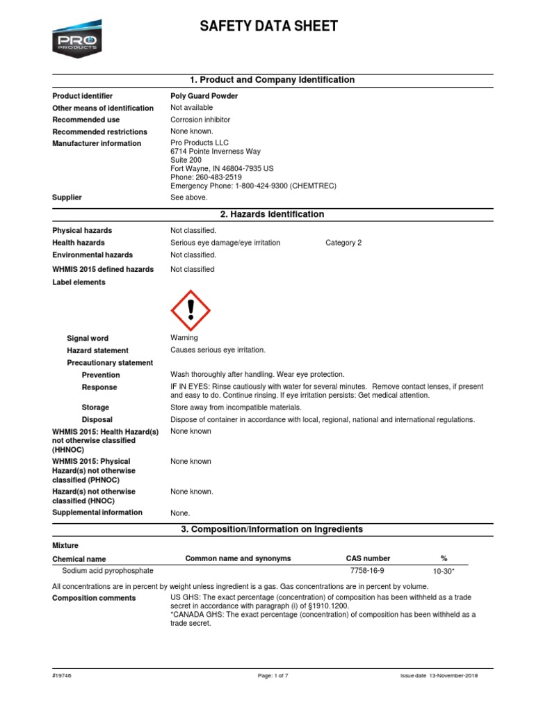 Poly Guard Powder English GHS Rev. 11 13 2018 PDF Dangerous Goods