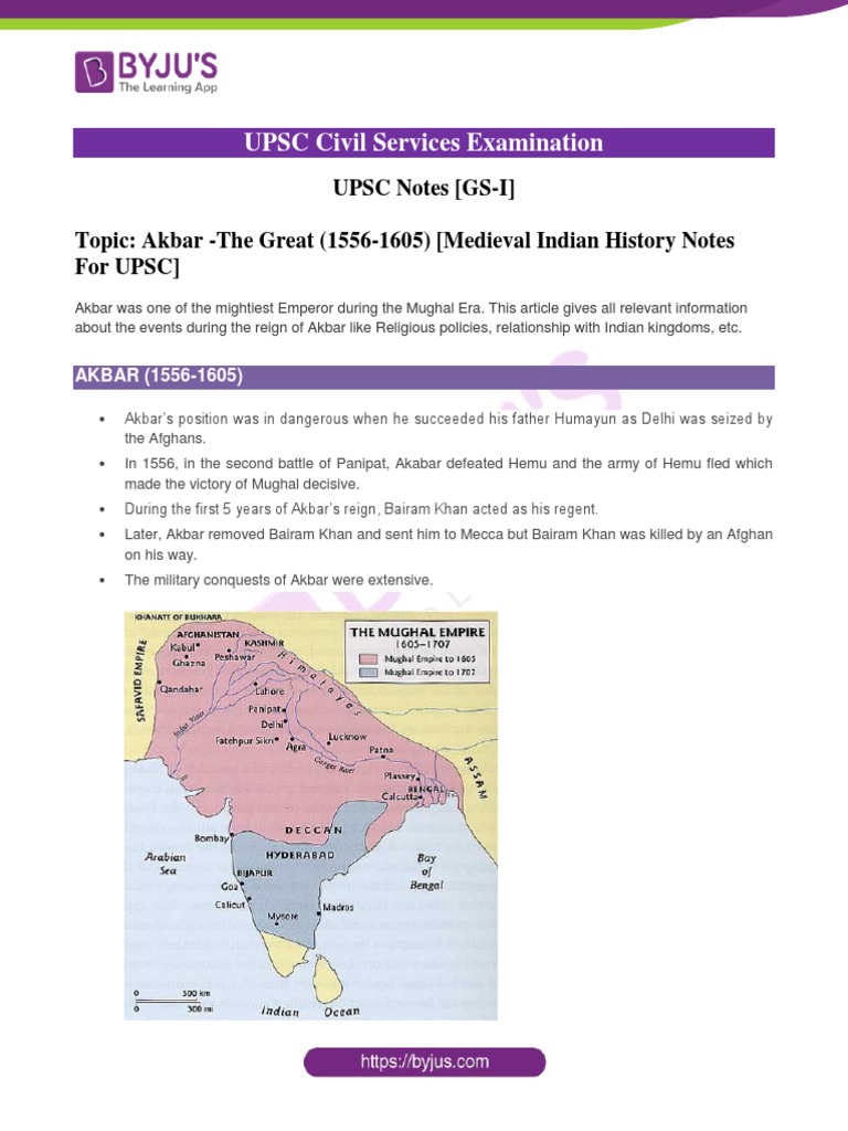 Akbar The Great 1556 1605 Medieval Indian History Notes For UPSC1 PDF ...