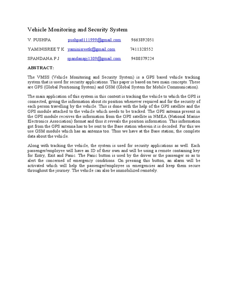 Vehicle Monitoring and Security System PDF