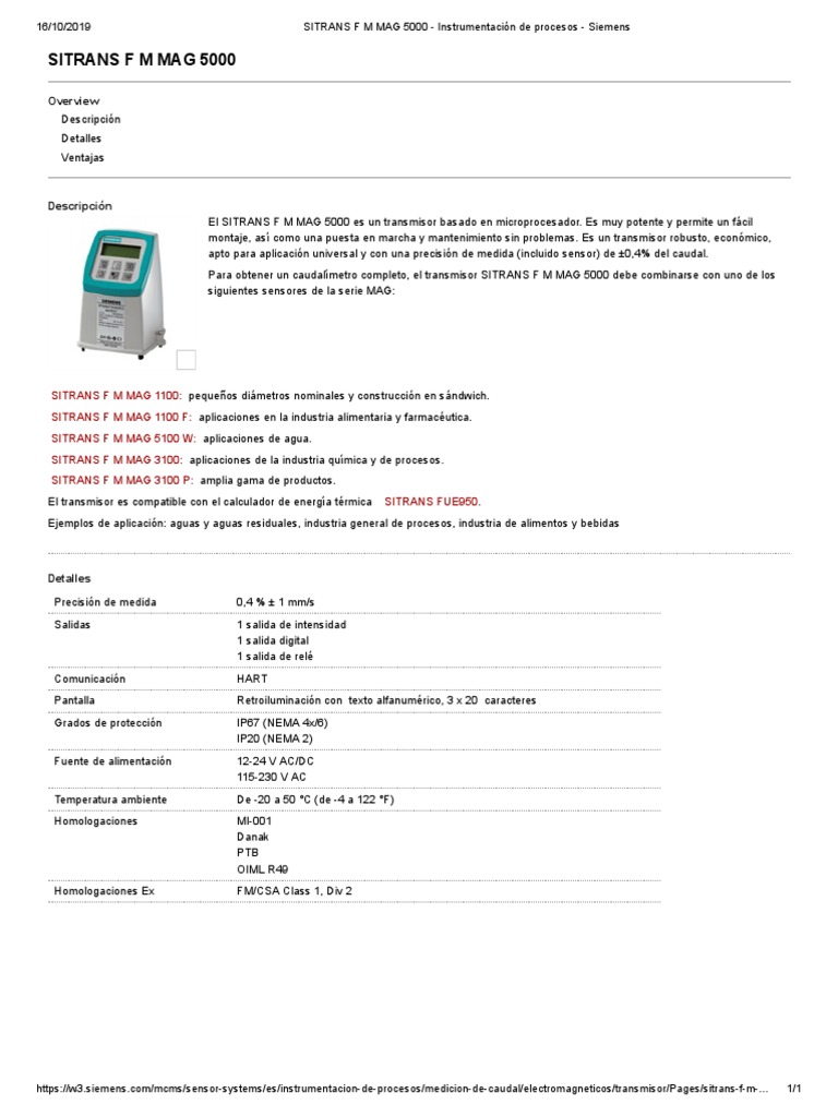 SITRANS F M MAG 5000 - Instrumentación de Procesos - Siemens | PDF