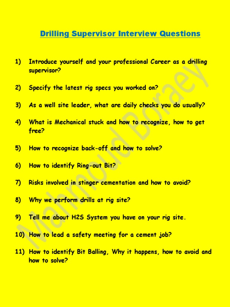 Drilling Supervisor Interview Questions Pdf Pdf