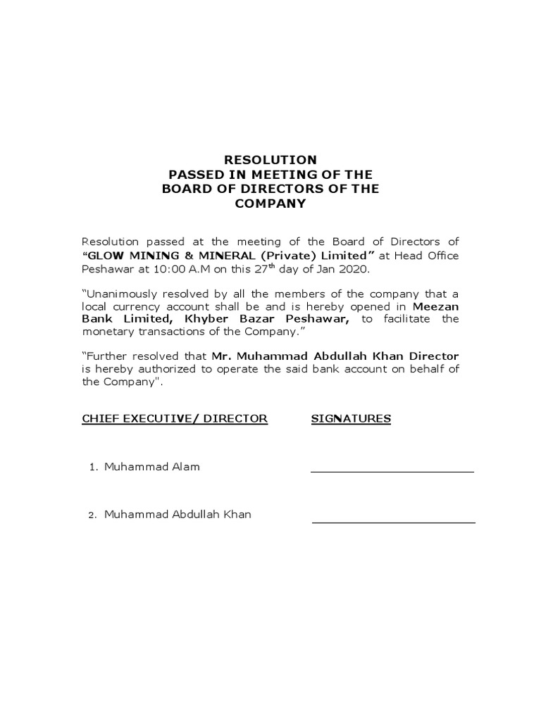 Board Resolution for Bank Account Opening | PDF