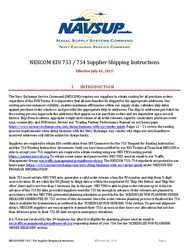 NEXCOM EDI 753/754 Shipping Guidelines | PDF | Electronic Data ...