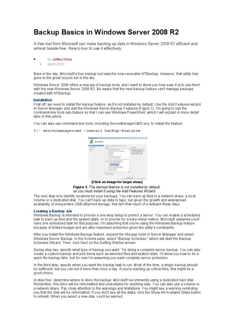 Backup Basics In Windows Server 08 R2 Backup Command Line Interface