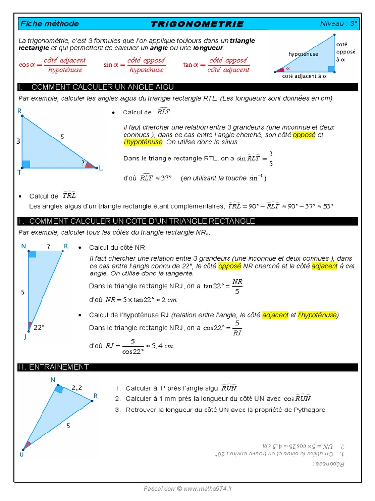 Calcul Périmètre Triangle Rectangle Avec 2 Inconnue FM Trigonometrie | PDF | Fonction trigonométrique | Triangle