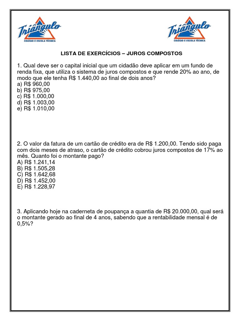 Exercícios Juros Compostos | PDF