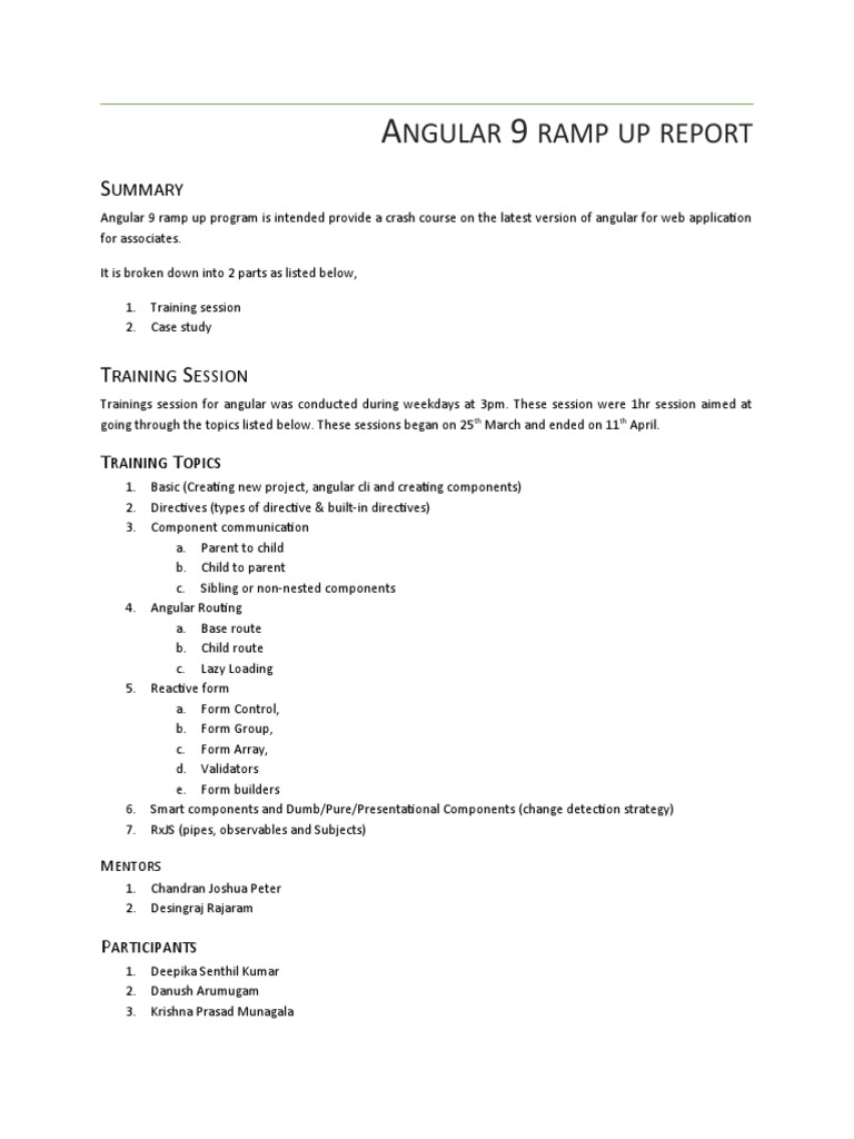 Angular Ramp Up Report | PDF | Computing | Software