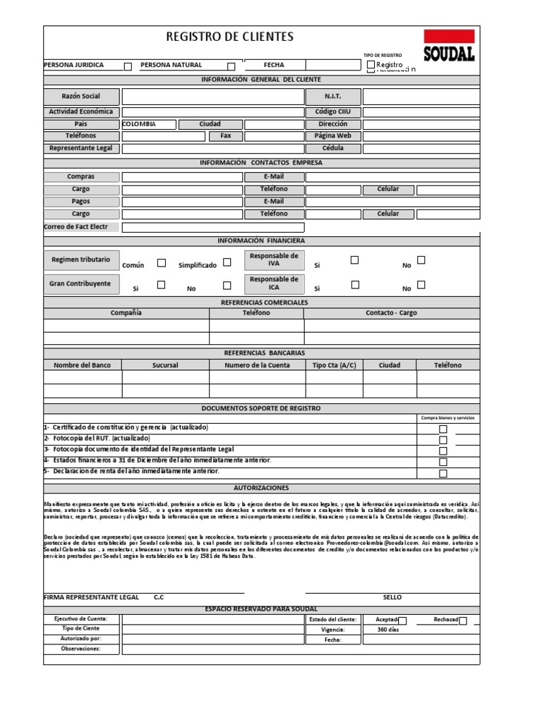 Formato de Registro de Clientes | PDF | Bancos | Business