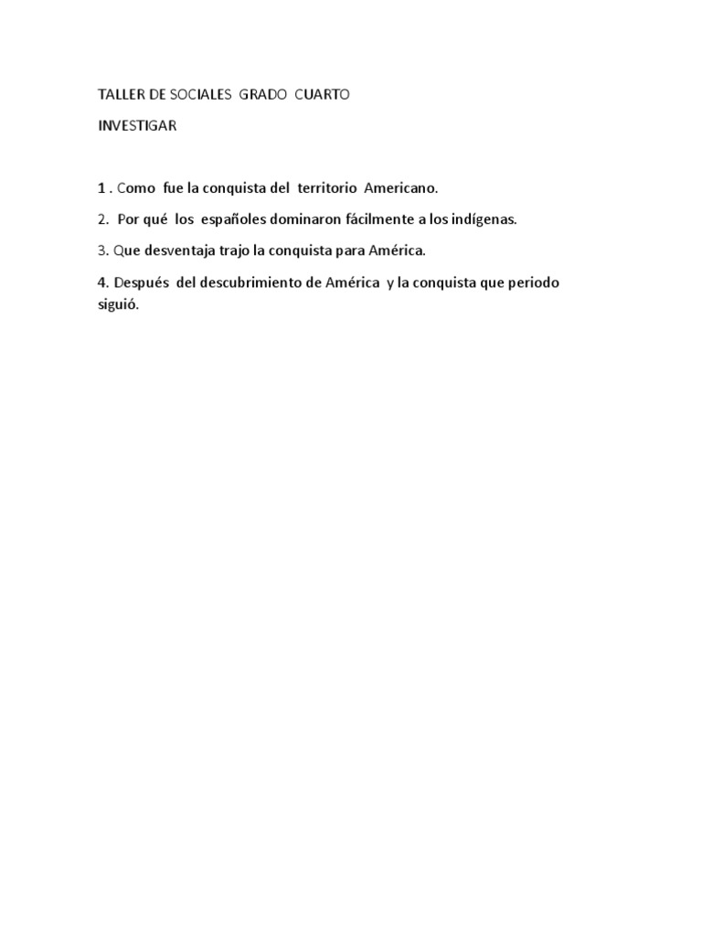 Taller de Sociales Grado Cuarto | PDF