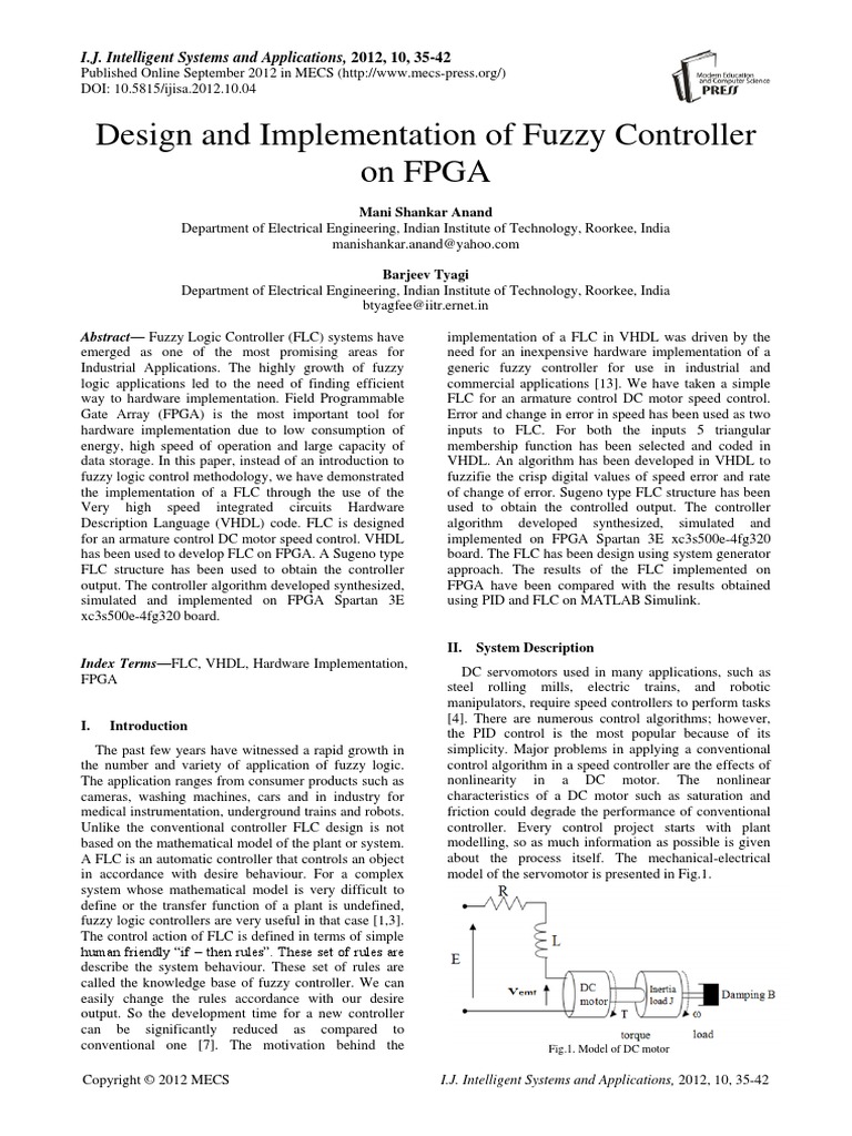 Design and Implementation of Fuzzy Controller On F | PDF | Control ...