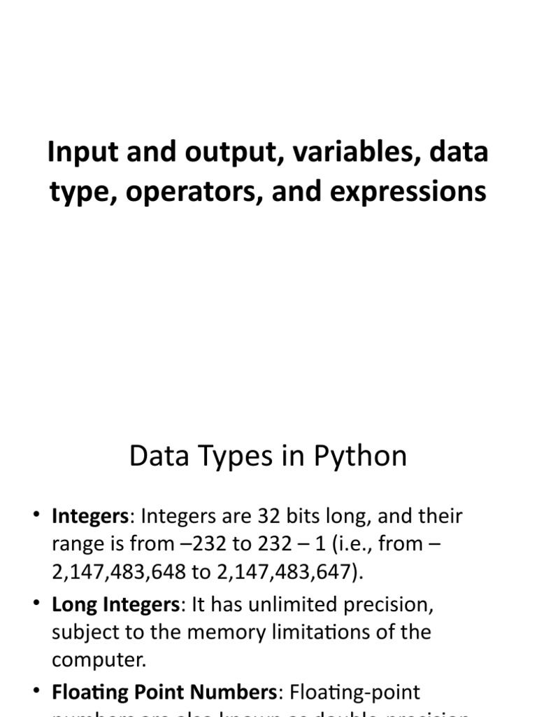 Input and Output, Variables, Data Type, Operators, and Expressions ...
