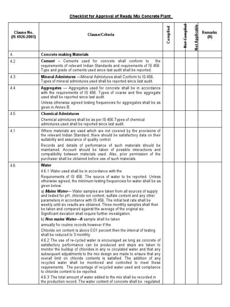Checklist For Approval of Ready Mix Concrete Plant PDF Concrete Construction Aggregate