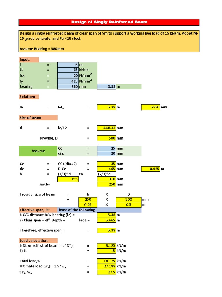 Singly Reinforced Beam Excel | PDF | Civil Engineering | Chemical ... 