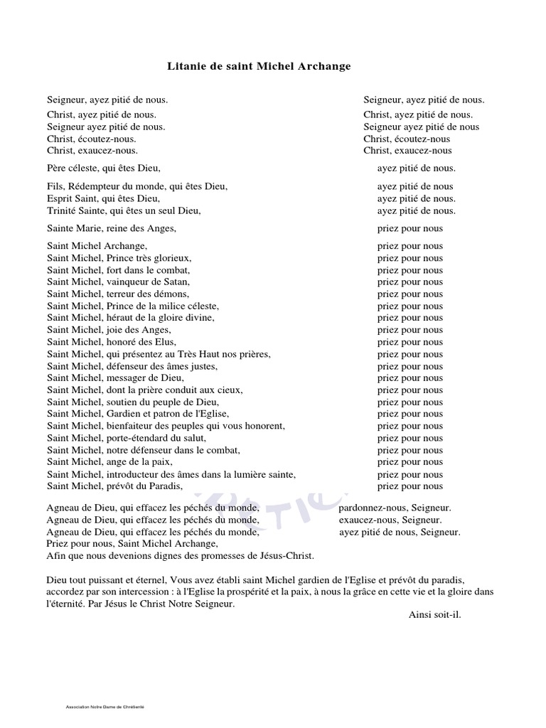 Litanie De Notre Dame De La Délivrance Litanies de Saint Michel Archange | PDF | Michel (archange) | Ange