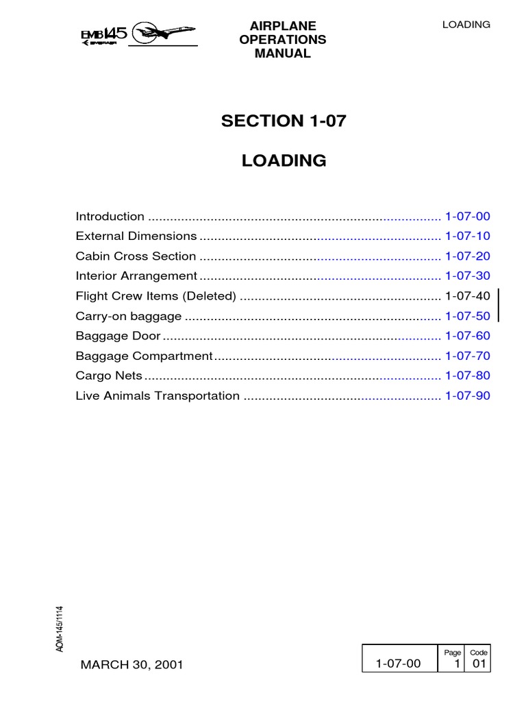 SECTION 1-07 Loading: Airplane Operations Manual | PDF | Airliner ...