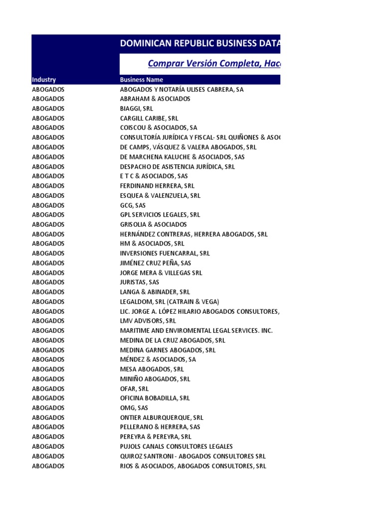 Dominican Republic Business Data Base Directory 2020 2022 Free Sample Republica Dominicana Negocios General