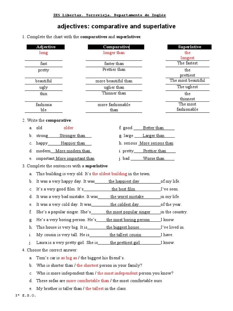 Comparative and Superlative Adjectives Worksheet | PDF | Fashion | Clothing