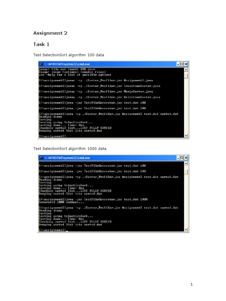 Assignment 2 Task 1: Test Selectionsort Algorithm 100 Data | PDF ...