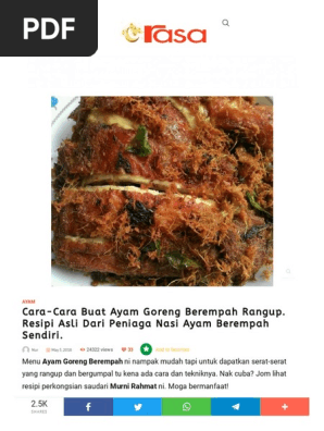 Www Rasa My Cara Cara Buat Ayam Goreng Berempah Rangup Resipi Asli Dari Peniaga Nasi Ayam Berempah Sendiri Pdf