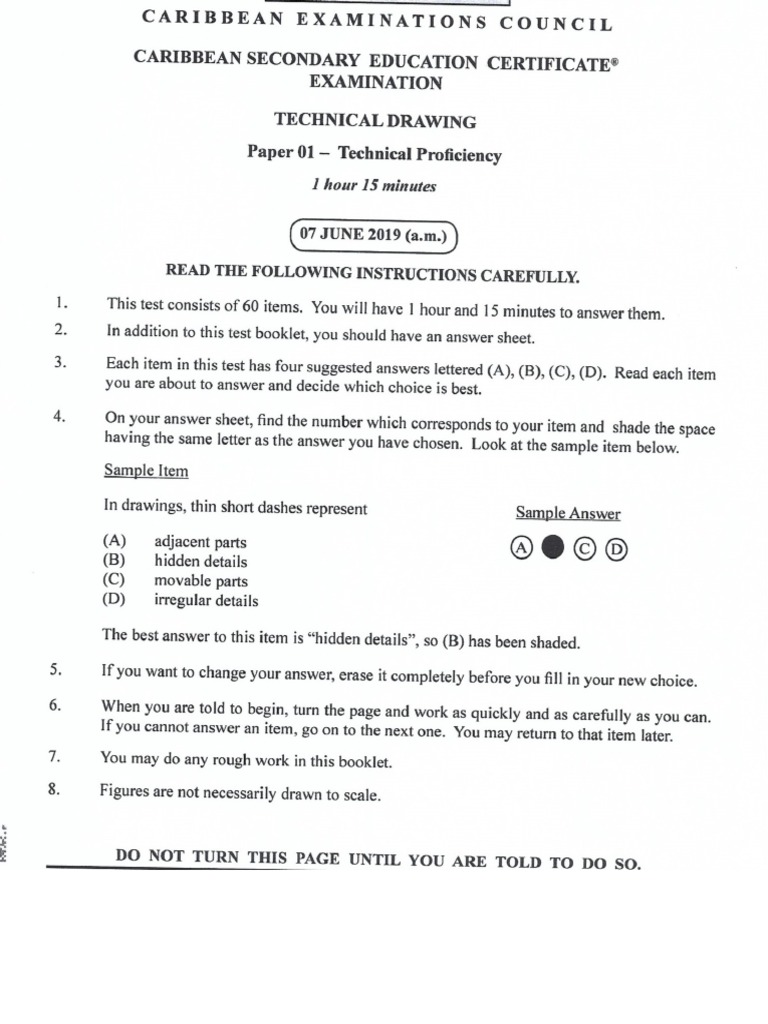 CSEC Technical Drawing P1 May 2019