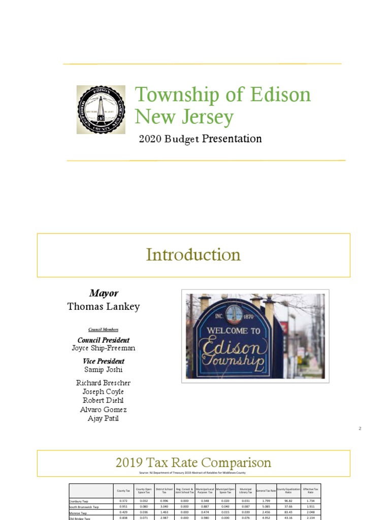 2020 Edison Budget Presentation PDF Taxes Government