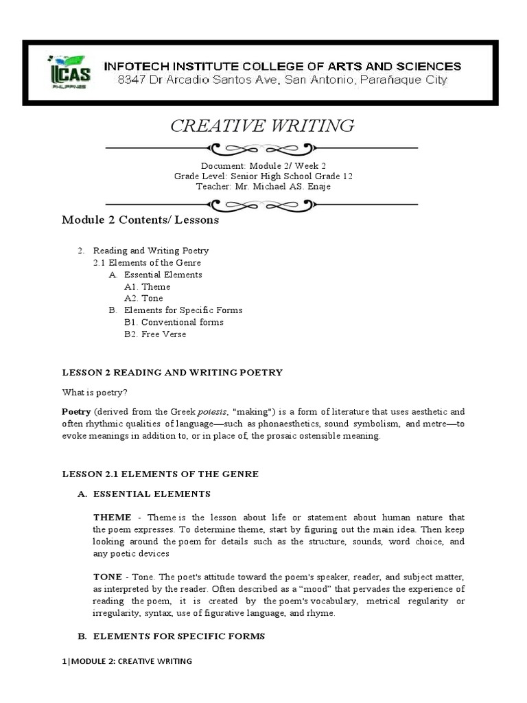 Creative Writing Module 2, PDF, Metre (Poetry)