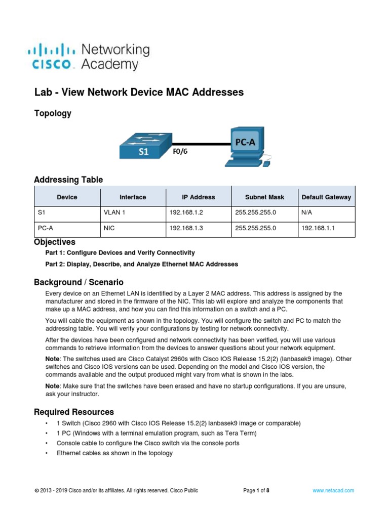 7.2.7 Lab - View Network Device Mac Addresses | PDF | Network Switch ...
