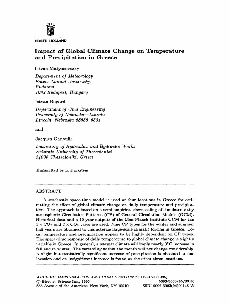 Climate Change Effects on Greece's Weather | PDF | General Circulation ...