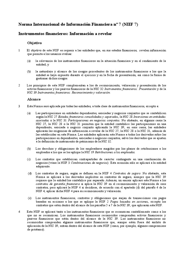 Niif 7 | PDF | normas internacionales de INFORMACION FINANCIERA | Valor ...