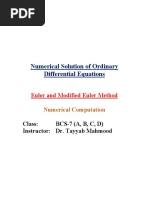 Numerical Solution of Ordinary Differential Equations: Euler and Modified Euler Method