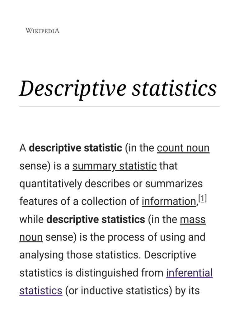 Descriptive Statistics Wikipedia PDF PDF Descriptive Statistics