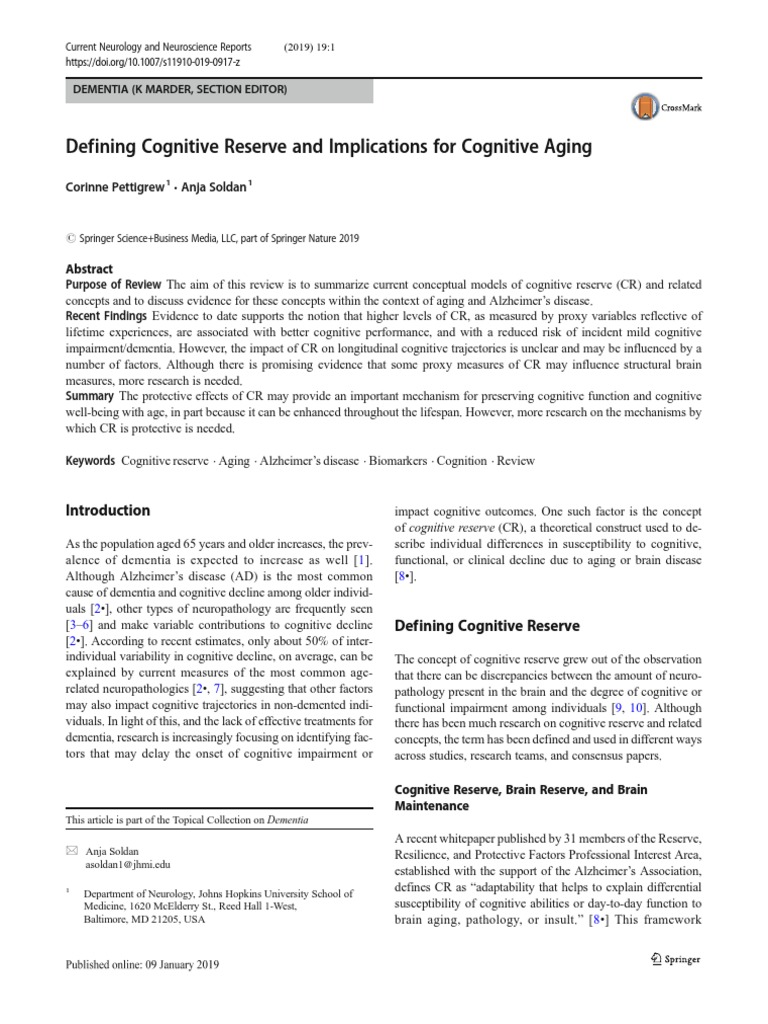 Defining Cognitive Reserve and Implications For Cognitive Aging | PDF ...