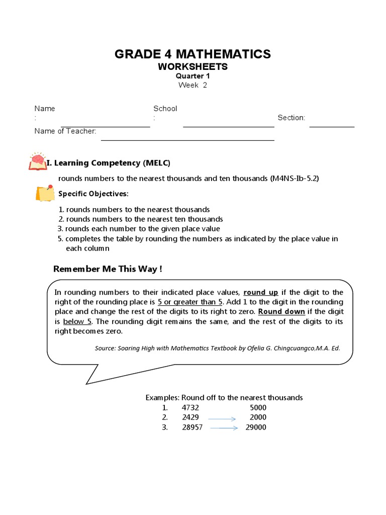worksheets grade 4 quarter 1 week2 lc1 pdf educational psychology teaching mathematics