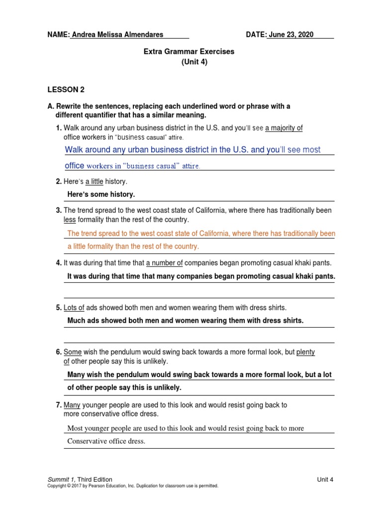 Grammar Exercises Ii Parcial Andrea Almendares Clothing Fashion