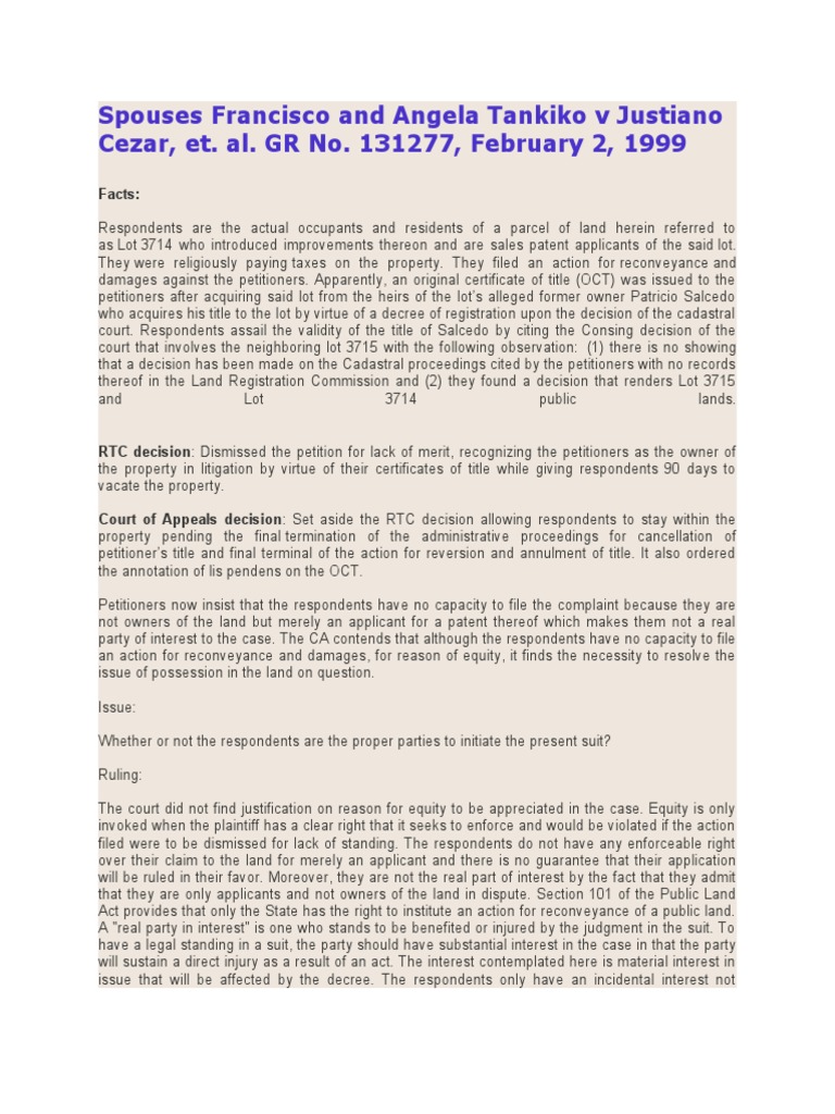Spouses Francisco v. Justiano: Legal Standing | PDF | Standing (Law ...