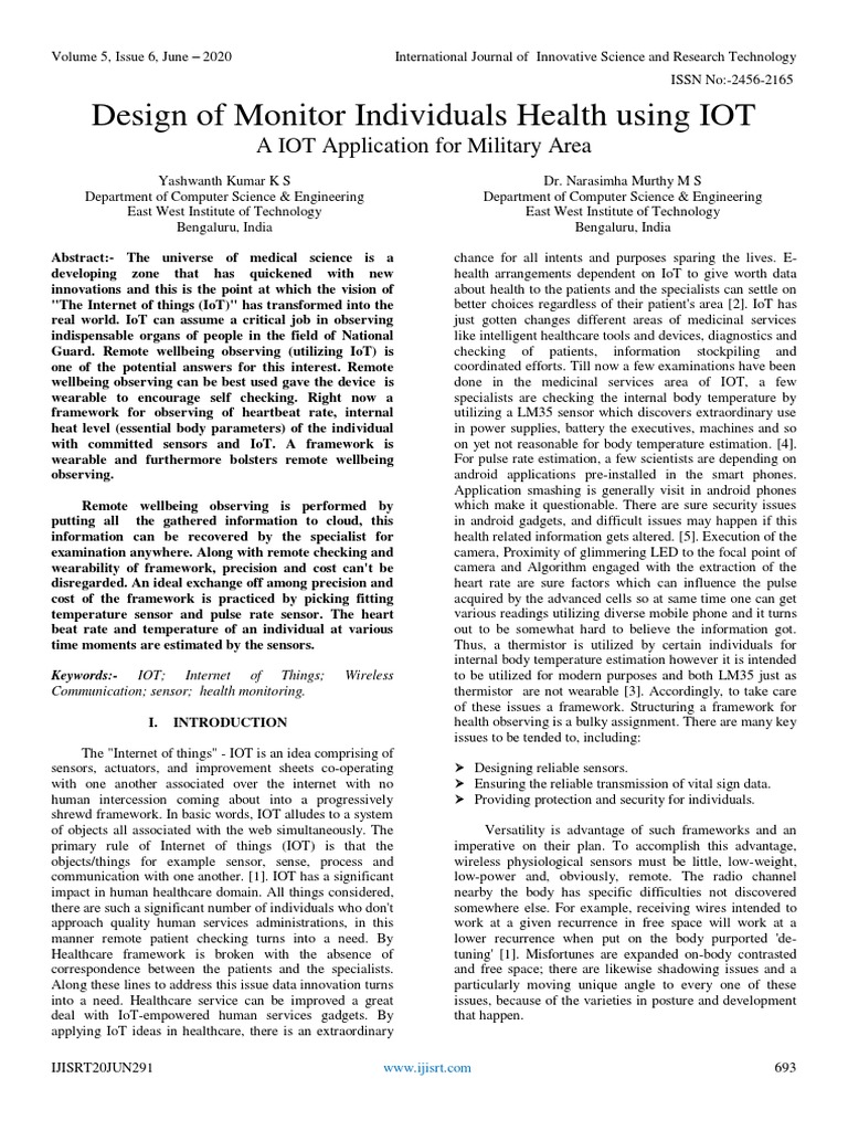 Design of Monitor Individuals Health Using IOT A IOT Application For ...