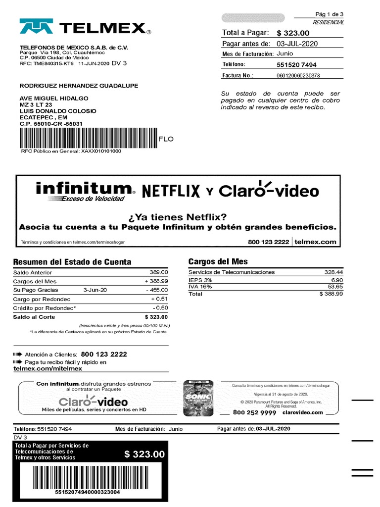 Recibo Telmex | PDF