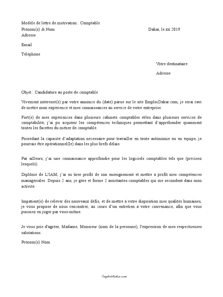 Lettre De Motivation Comptabilité Et Gestion Débutant Lettre de Motivation Comptable | PDF