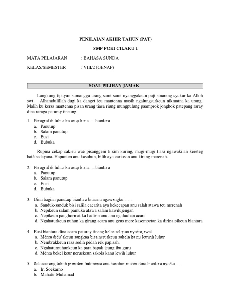 Soal Pat B Sunda Kelas 8 Pdf