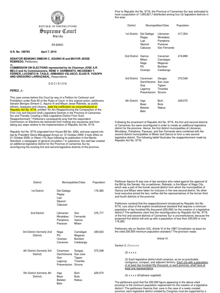 Aquino v comelec pdf apportionment politics standing law 