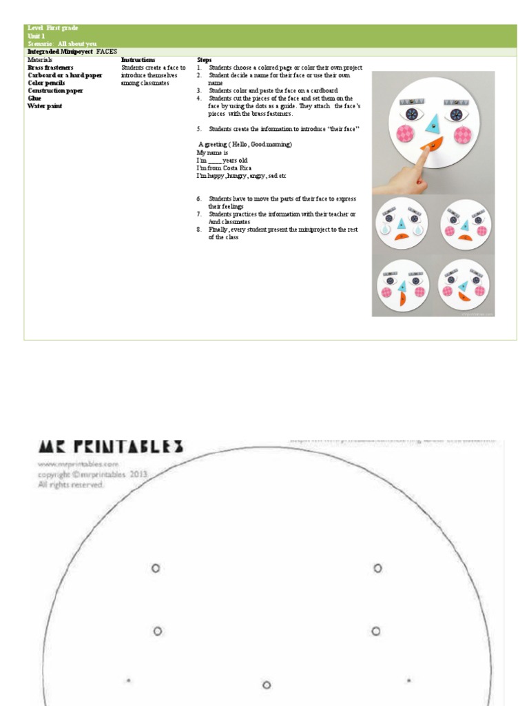 First Grade Face Introduction Project | PDF | Wellness