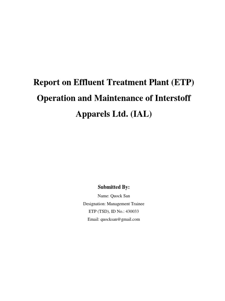 ETP Operation Report for Interstoff Apparels | PDF | Sewage Treatment ...