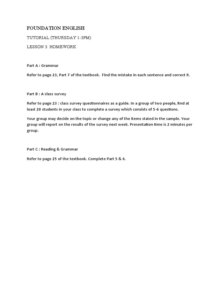 Foundation English Lesson 3 Homework | PDF | Career & Growth | Language ...