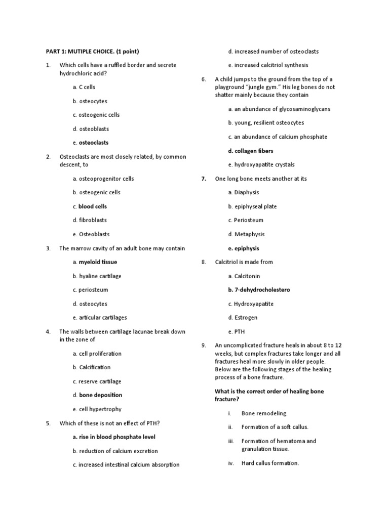 Skeletal System Quiz PDF Osteoblast Bone