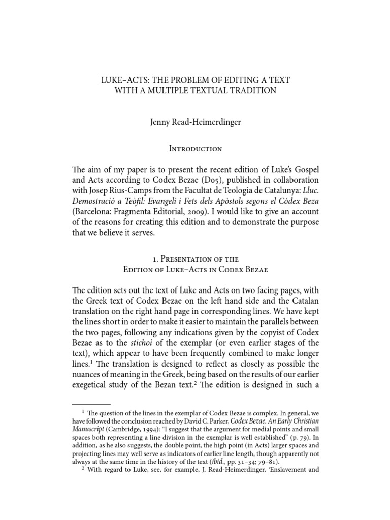 Luke-Acts Edition from Codex Bezae | PDF | Gospel Of Luke | Acts Of The ...