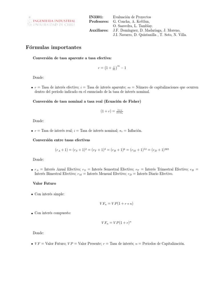 Fórmulas de Matemáticas Financieras | PDF | Finanzas Matemáticas ...